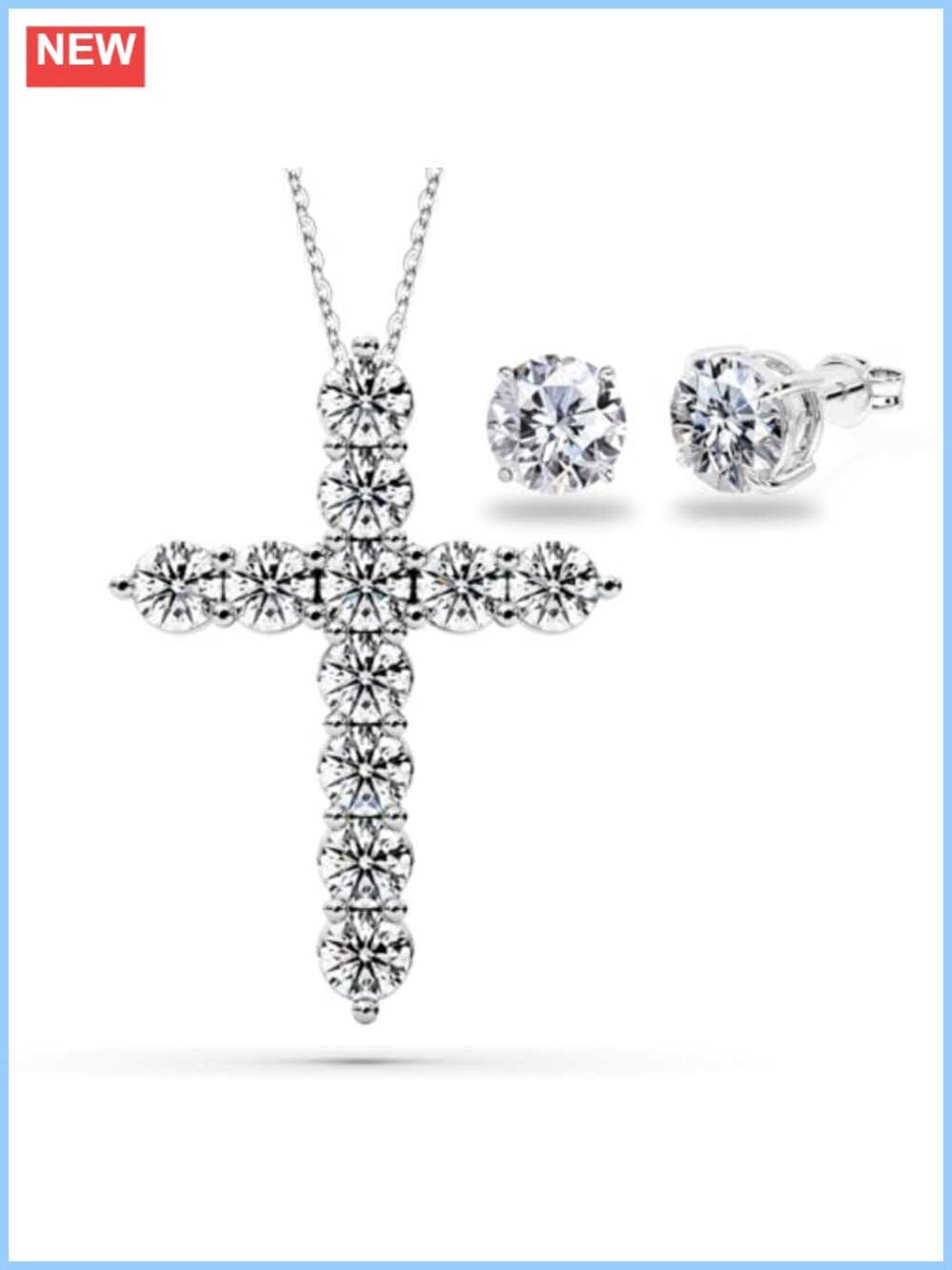 Moissanite Cross Necklace 3.3Ct & Stud Earrings 2CTW Jewelry Set